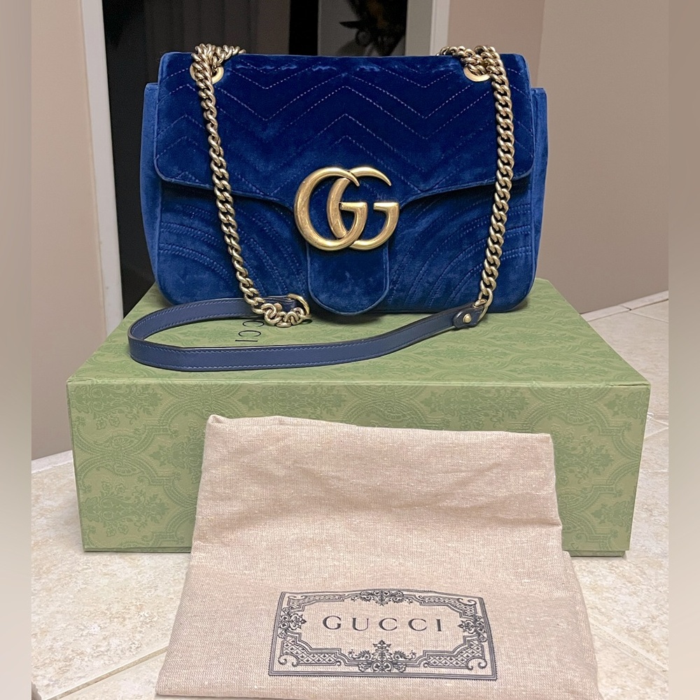 Gucci Big Blue Velvet Shoulder Bag(big size, not the mini/small)